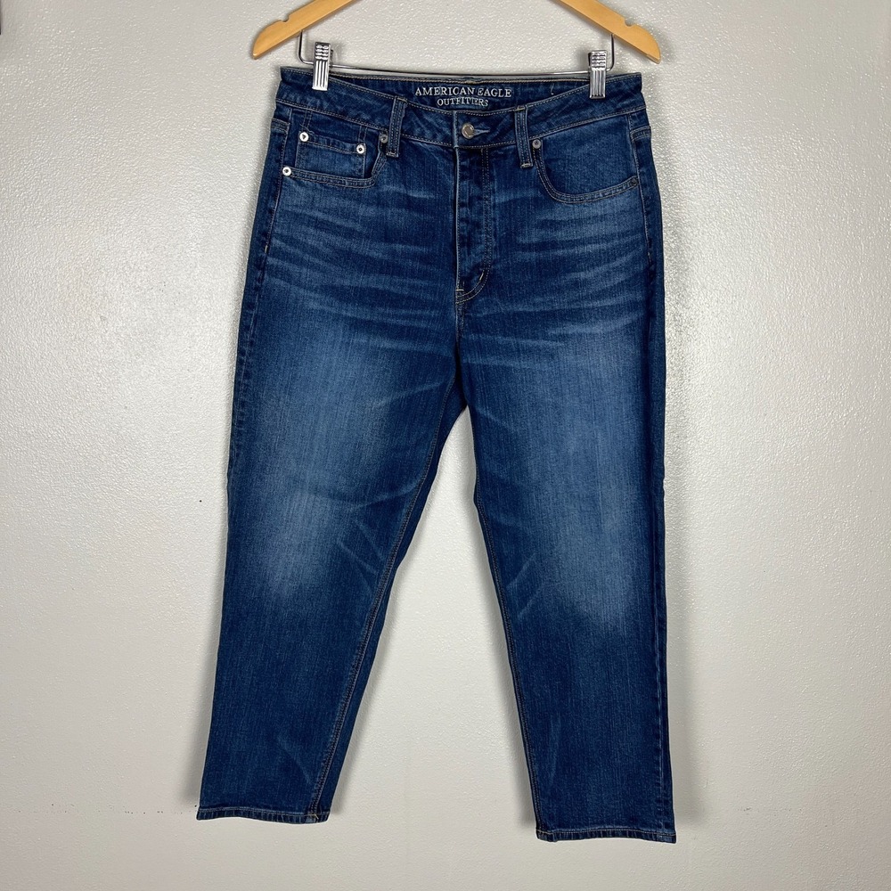 American Eagle Vintage Hi Rise Jeans Womens 12S Short Denim Blue Button Fly‎